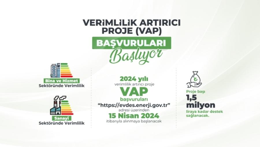 verimlilik arttirici proje Verimlilik Artırıcı Proje (VAP) Destek Programı 2024 yılı başvuruları 15 Nisan’da başlıyor
