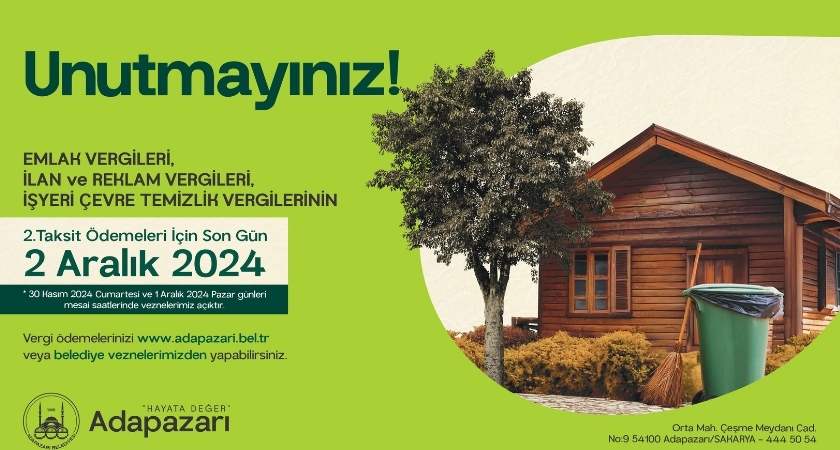 sakarya vergi son odeme Adapazarı Belediyesinden Hatırlatma Son Gün 2 Aralık