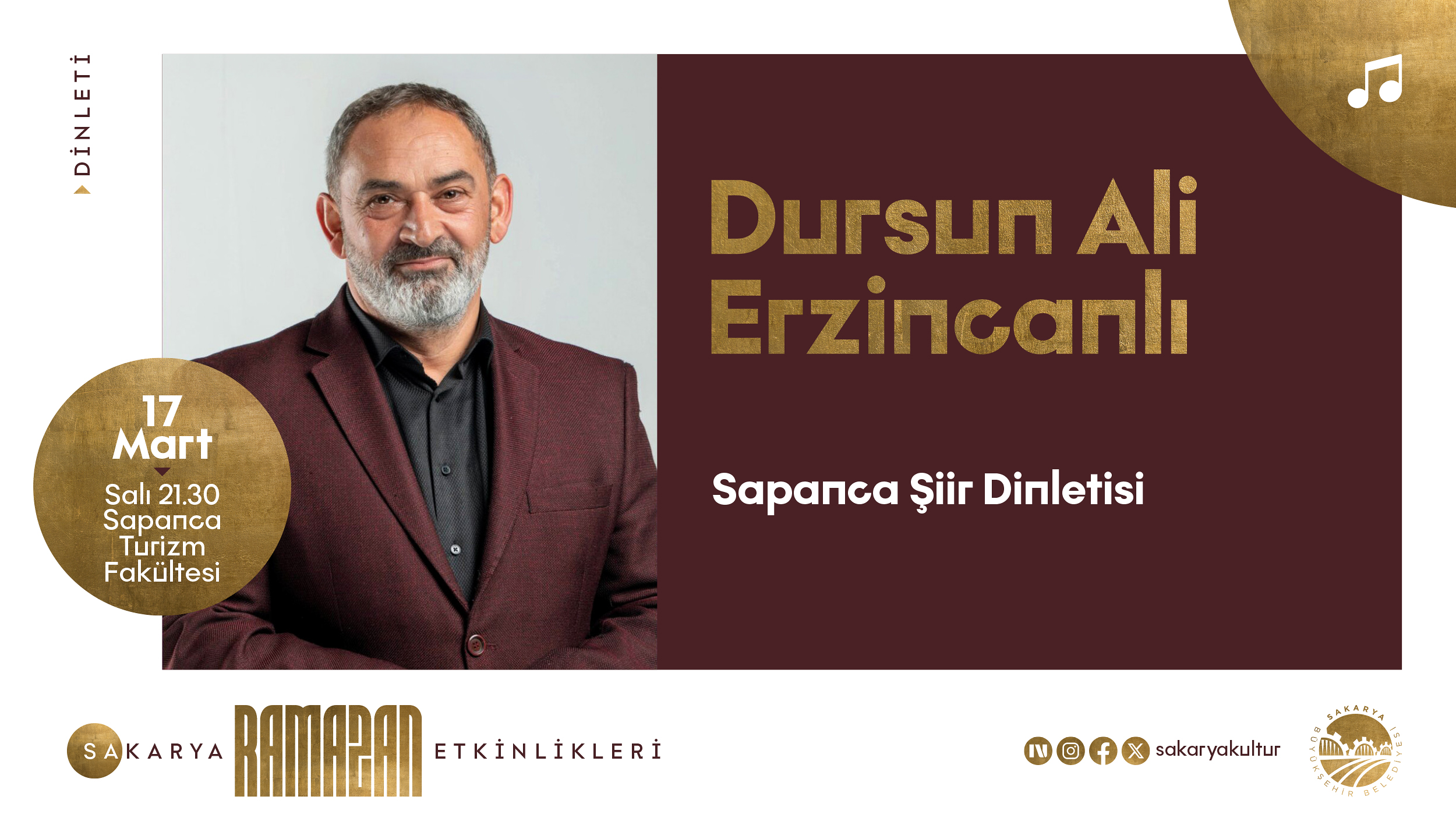 Ramazan Kültür Sanat Takvimi, Dursun Ali Erzincanlı'nın Şiir Dinletisiyle Sapanca'da Tamamlanıyor