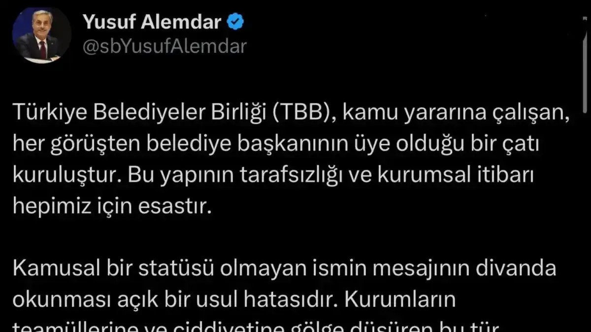 TBB Meclisi’nde Yaşanan Mektup Tartışması Sonrası Yusuf Alemdar’dan Kurumsallık Vurgusu